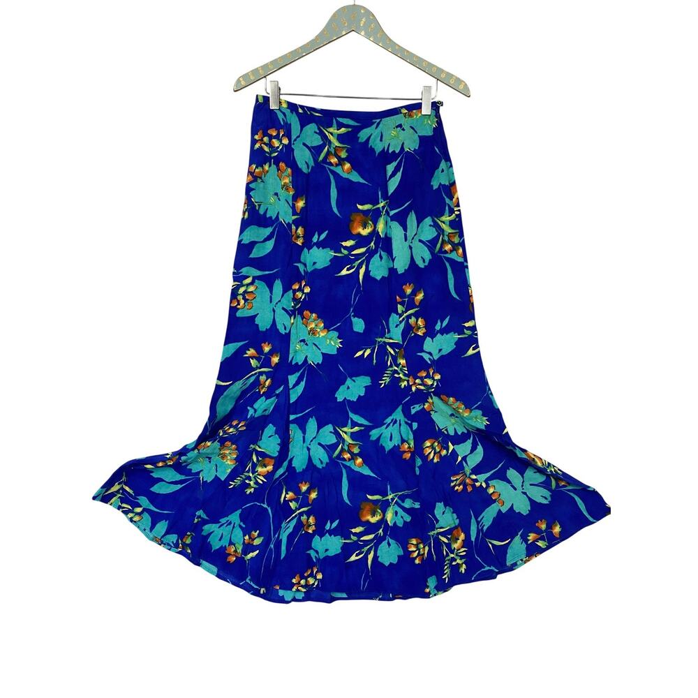 Vintage Coldwater Creek Maxi Skirt Womens Medium Blue Floral Rayon A-Line Flowy